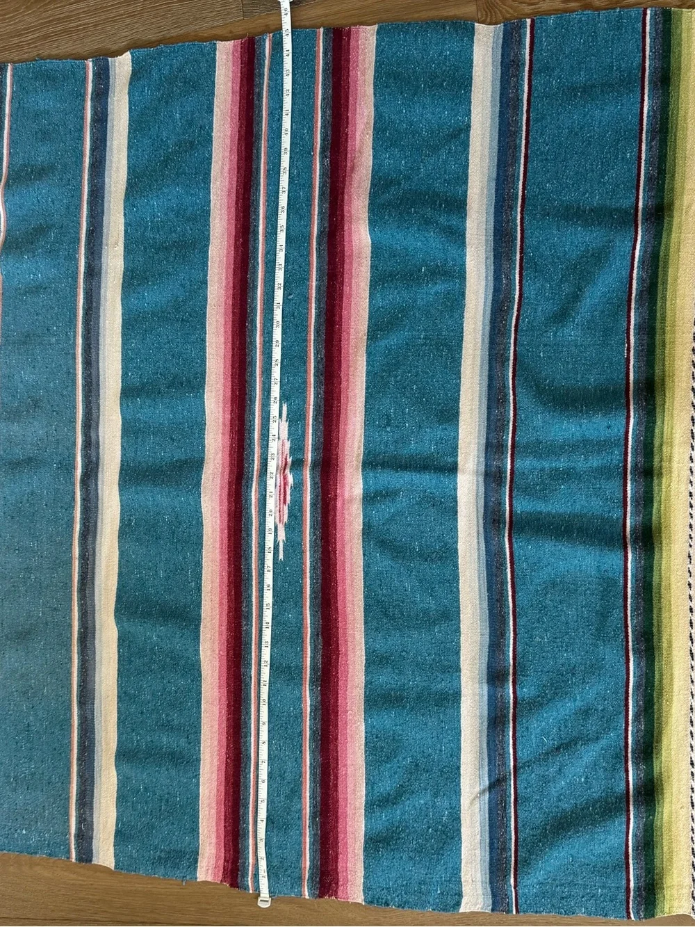 Vintage Mexican Saltillo Serape Blanket Turquoise Blue Woven  6'10